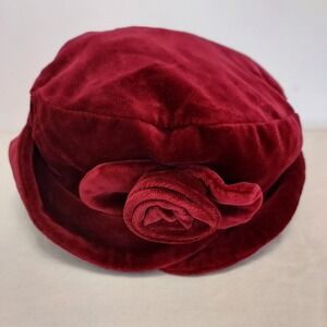 Vintage Baby Gap Kids Burgundy Velvet Rose Cloche Hat 12-24 Months L/XL Red 90s